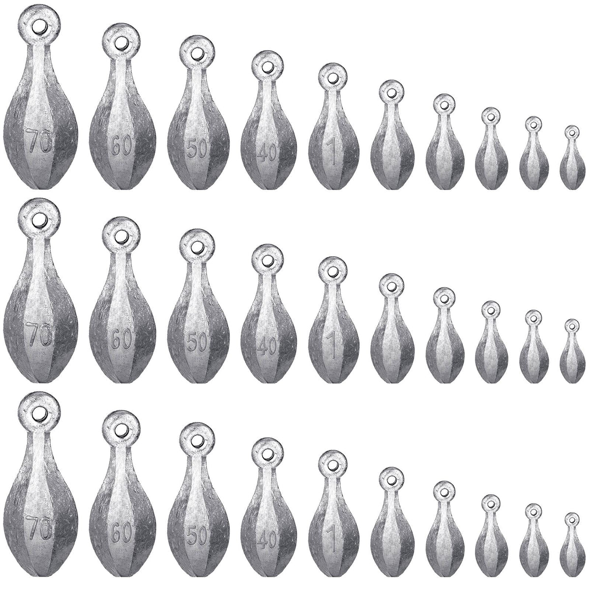Realspring 30 Pcs Bank Fishing Weights Sinkers – 5g-70g tungsten weights in a set