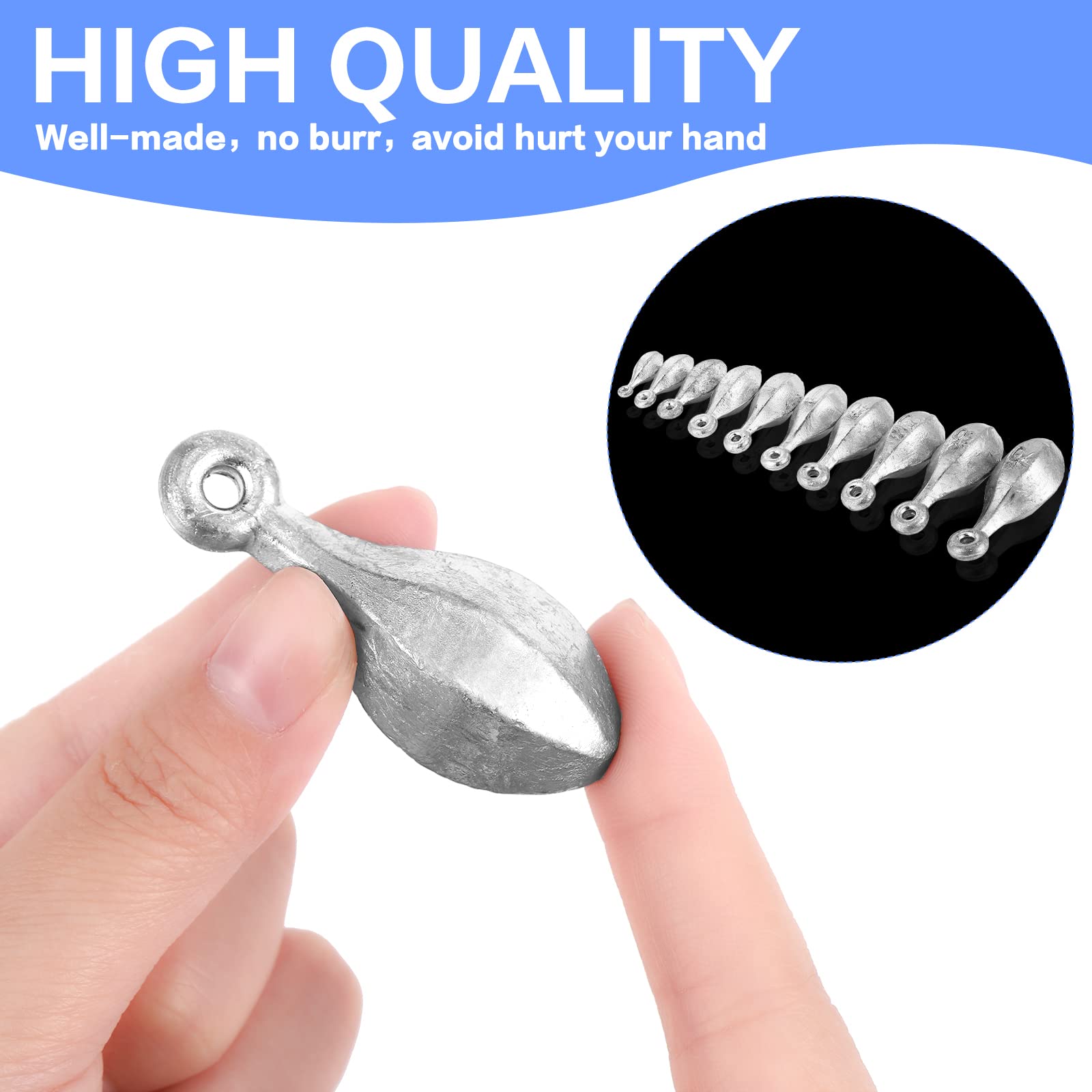 30-piece tungsten fishing weights package with 10 size options