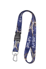 Realtree blue camo lanyard fabric close-up emphasizing texture and quality.