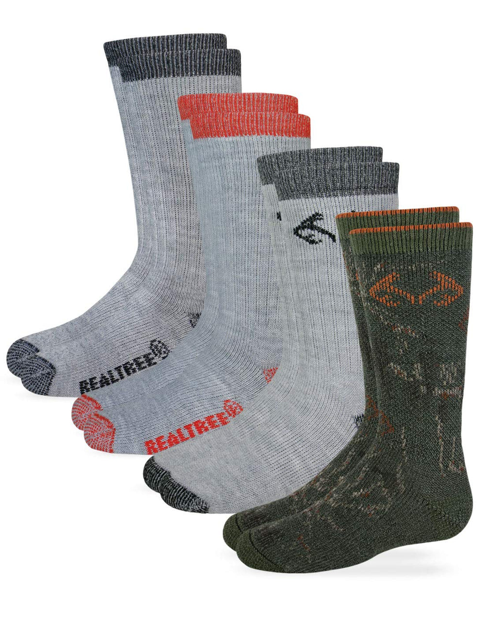 Realtree boys boot sock four-pack front view for all-day warmth.