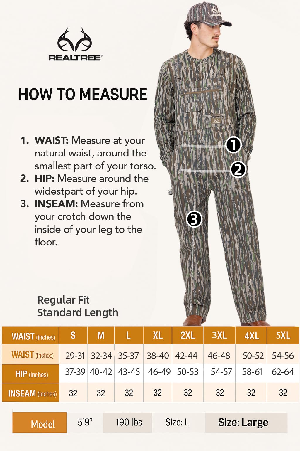 Realtree camo overalls with utility pockets for tools and essentials.