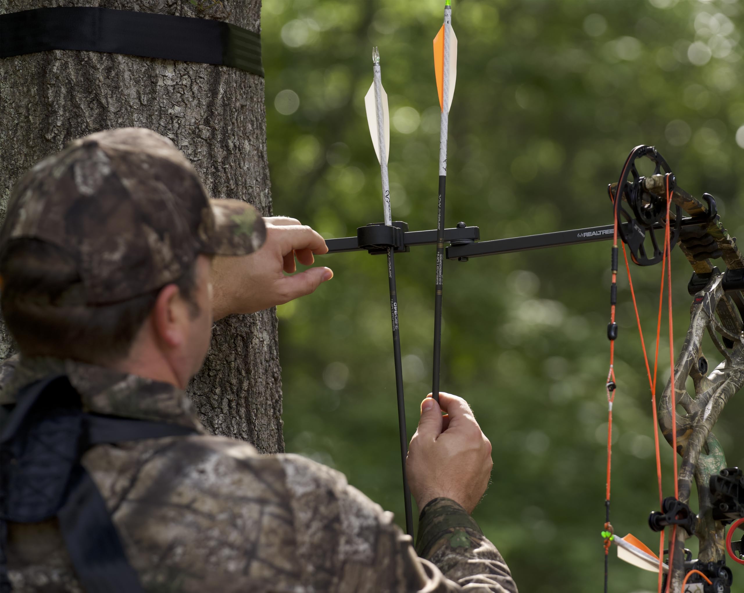 Realtree EZ Hanger compatible with crossbows for versatile treestand setup