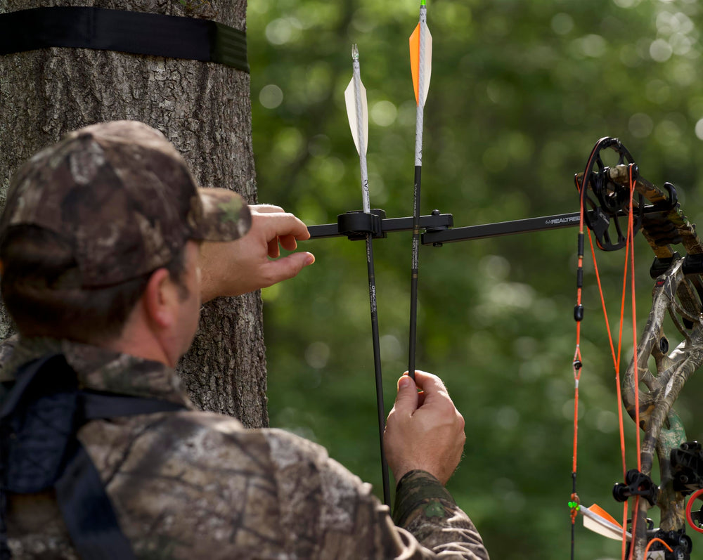 Realtree EZ Hanger compatible with crossbows for versatile treestand setup
