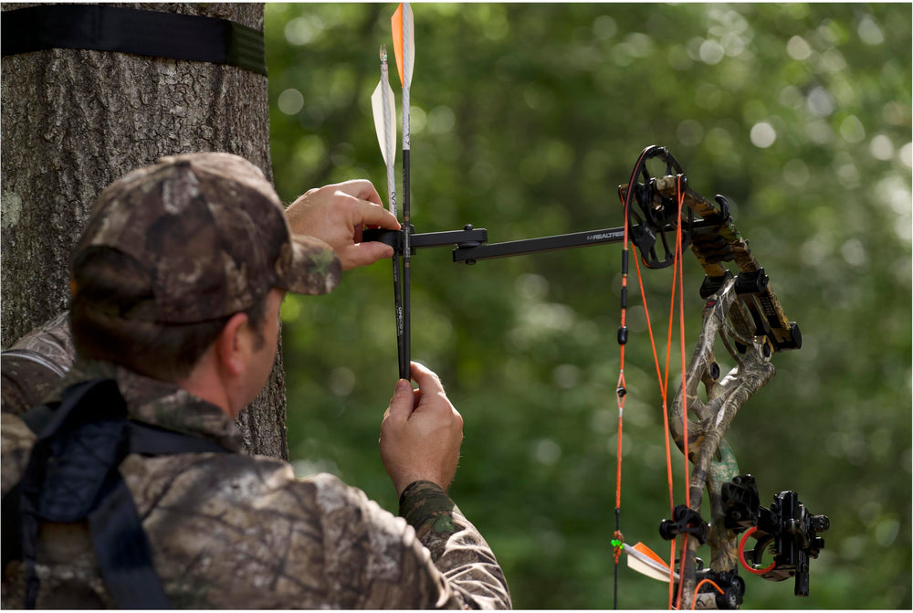 Realtree EZ Hanger with durable lightweight camo finish blending into woods