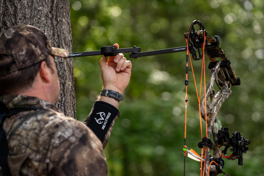 Realtree EZ Hanger wide bow hook fitting a larger bow securely
