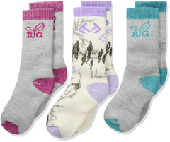 Realtree Girl's mid-calf socks in grey-pink for everyday wear and play