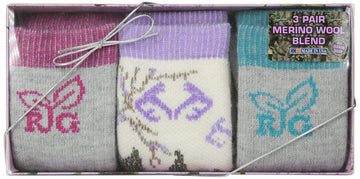 Realtree Girl's mid-calf socks in grey-purple with durable comfort