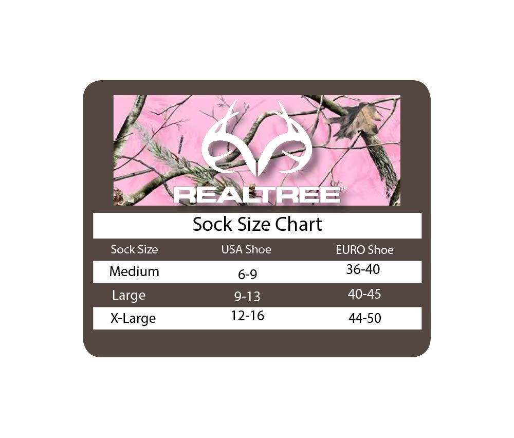RealTree crew socks with ribbed stay-up top for secure fit outdoors.
