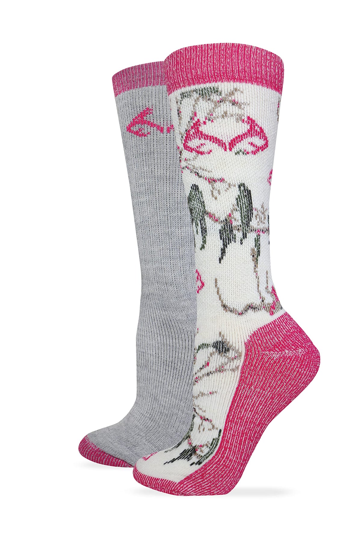 Realtree RT women's merino boot socks in fuchsia camo offer all-day comfort and warmth.