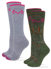 Realtree women's camo Merino wool cushion boot socks offering durable outdoor comfort.