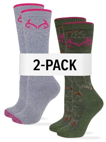 Realtree women's grey Merino wool cushion boot socks for warmth and moisture control.