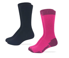 Realtree women's Merino wool full cushion crew socks in fuchsia provide warmth and moisture-wicking comfort.