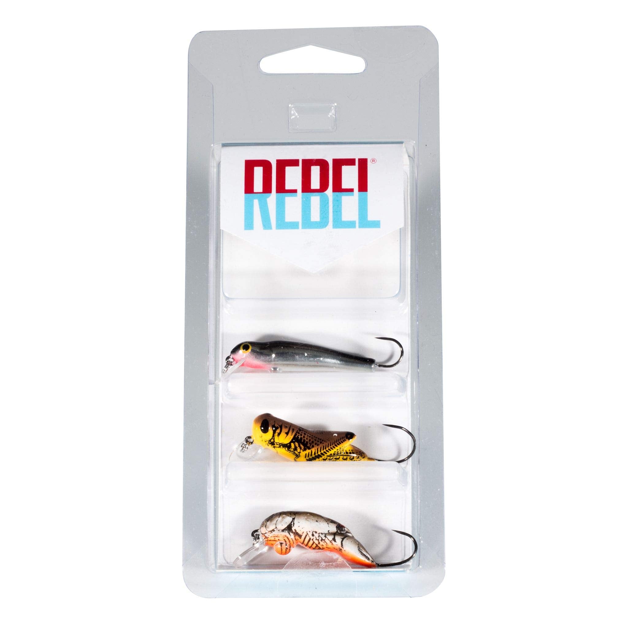 Rebel Lures Micro Critters 3-pack ultralight crankbait with barbless hook for precise casts.