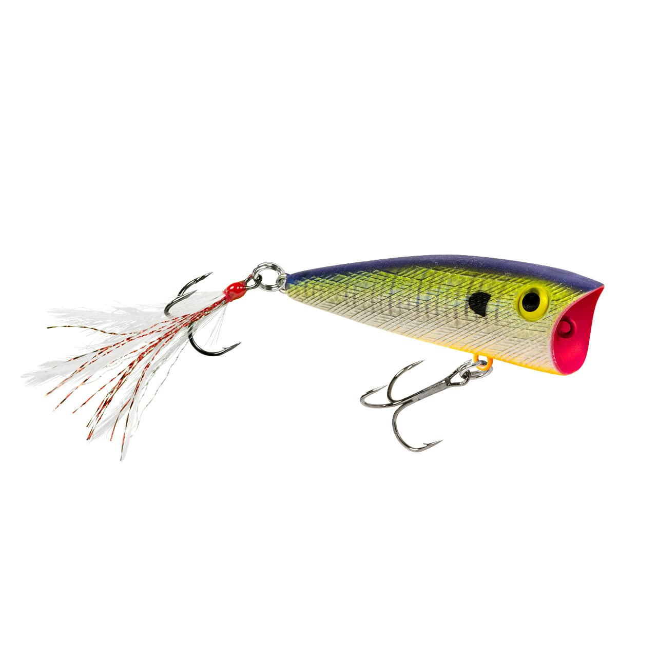 Rebel Pop-R feather tail blue gill lure boosts bass surface attraction