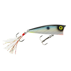 Close-up of Rebel Pop-R feather tail showing added surface attraction for pike and bass