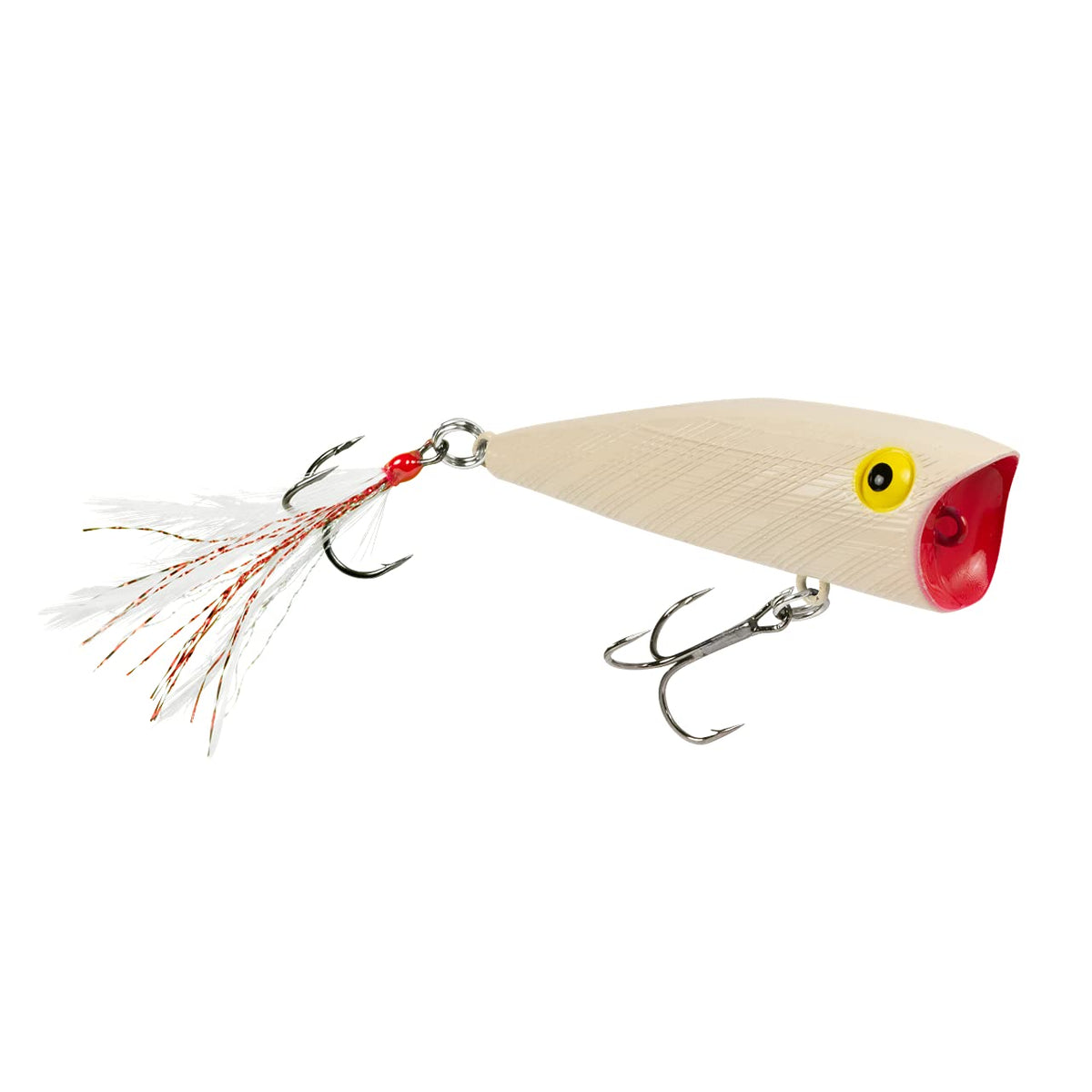 Rebel Pop-R Feathered Topwater Popper lure for surface strikes and long casts.