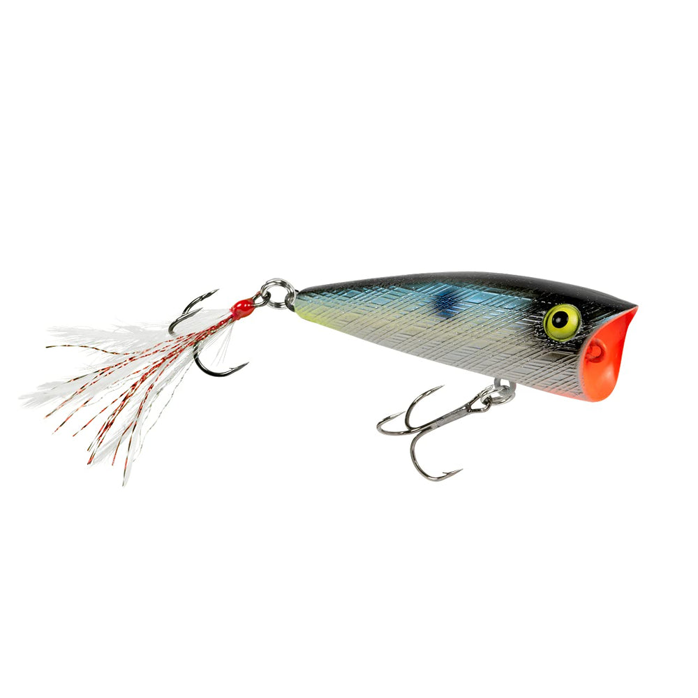Rebel Pop-R feathered topwater popper for exciting surface action and bass attraction