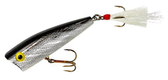 Rebel Pop-R lure shows the dressed rear treble and glitter for added flash.