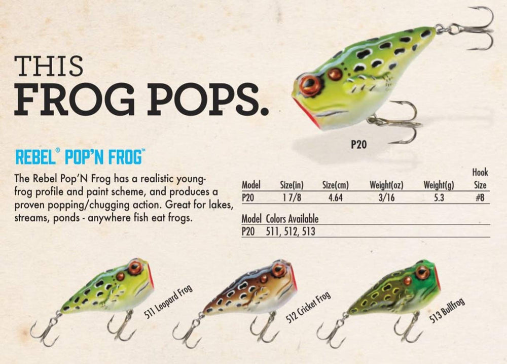 Rebel Pop’N Frog cricket frog design for topwater bites