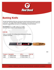 Close-up of Red Devil 8 inch batting knife blade and hardwood handle