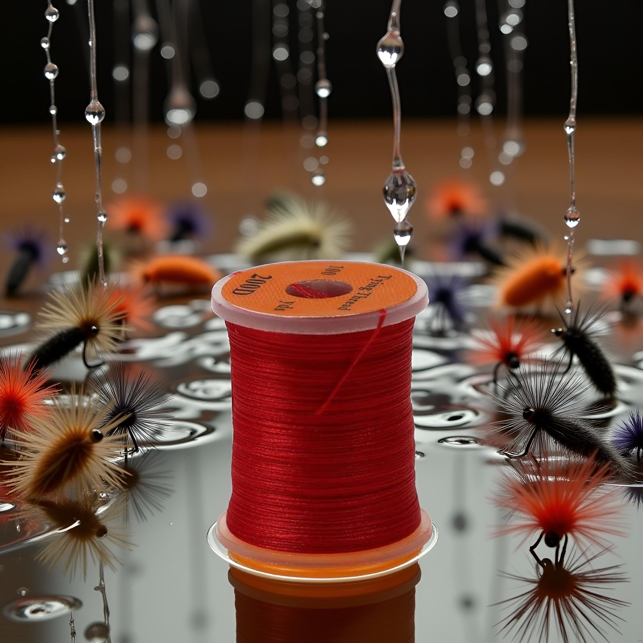 Fly tying thread being wrapped around a bass fishing hook