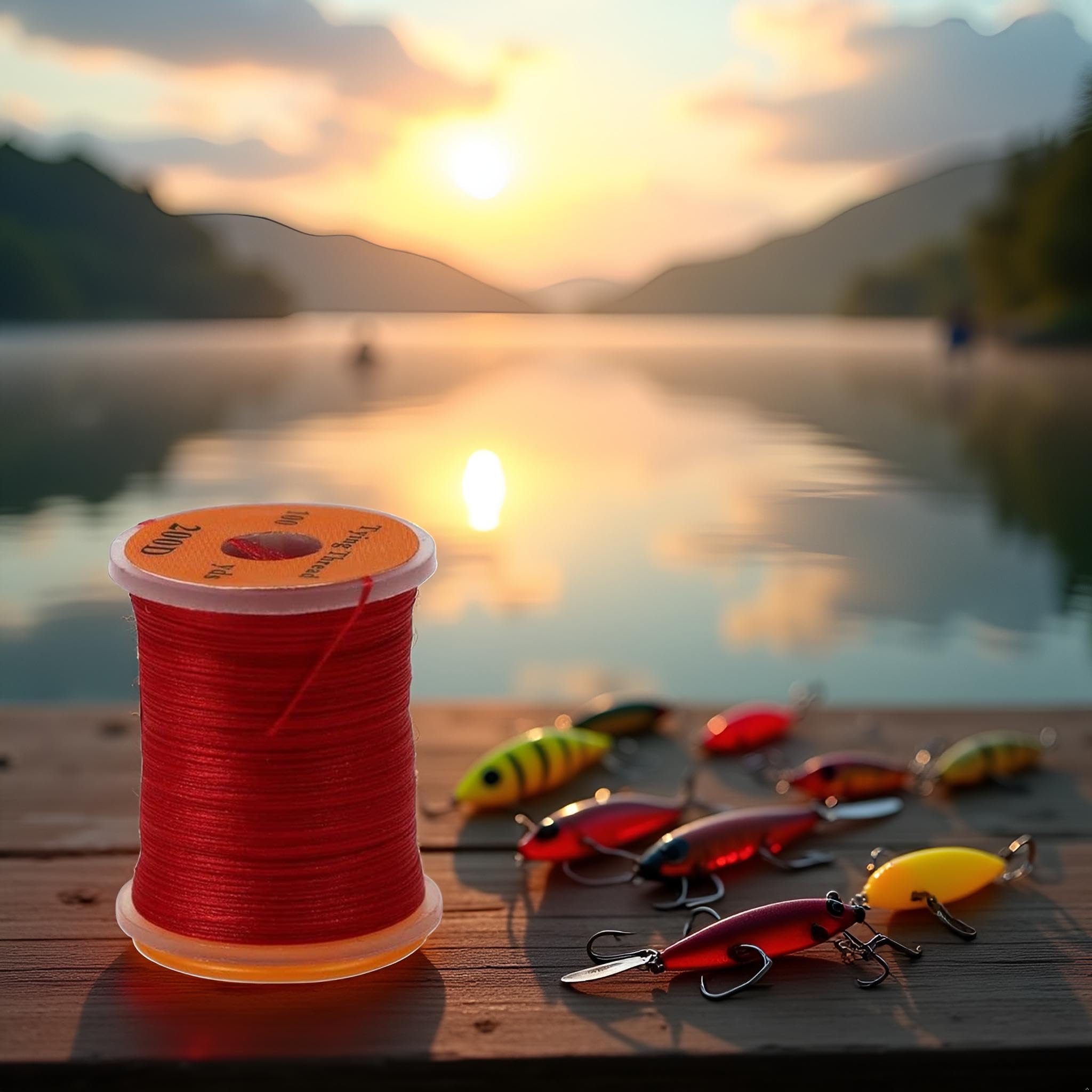 Spool of high-quality fluorescent red fly tying thread for fly bodies