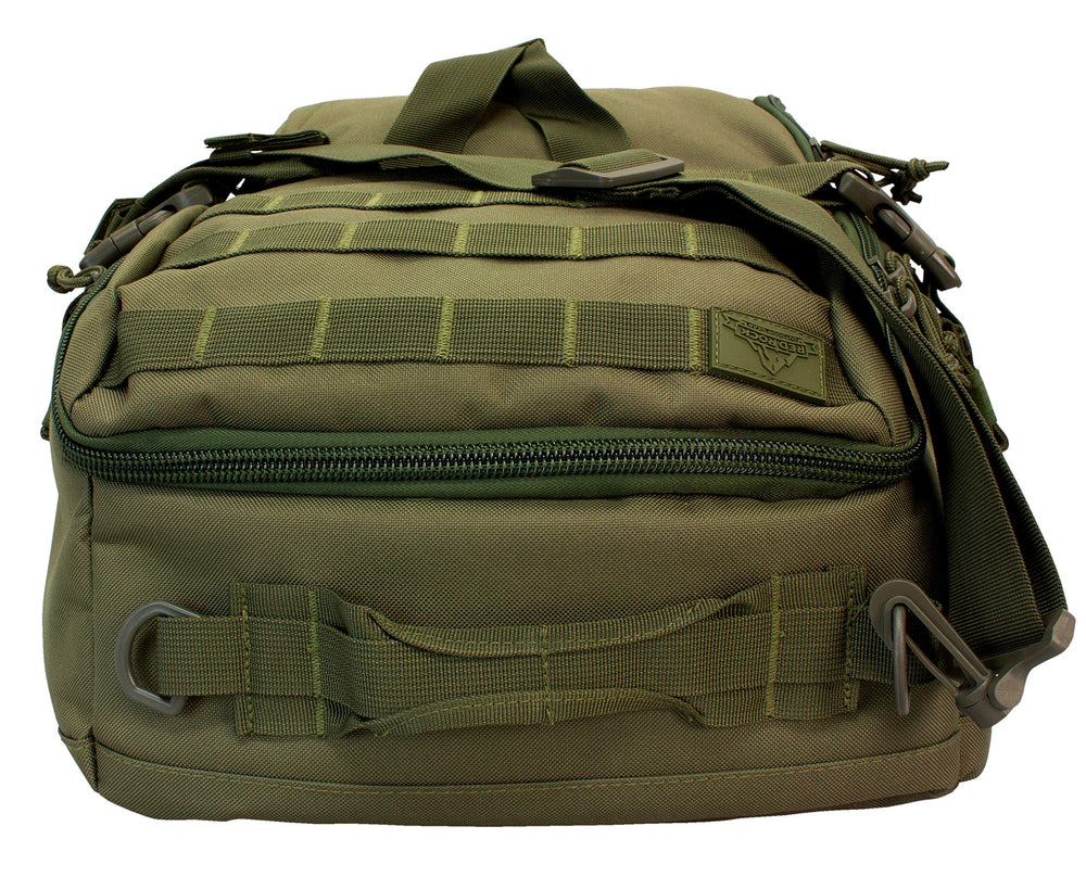 Red Rock Outdoor Gear Traveler Duffle MOLLE webbing for customization and attachments.