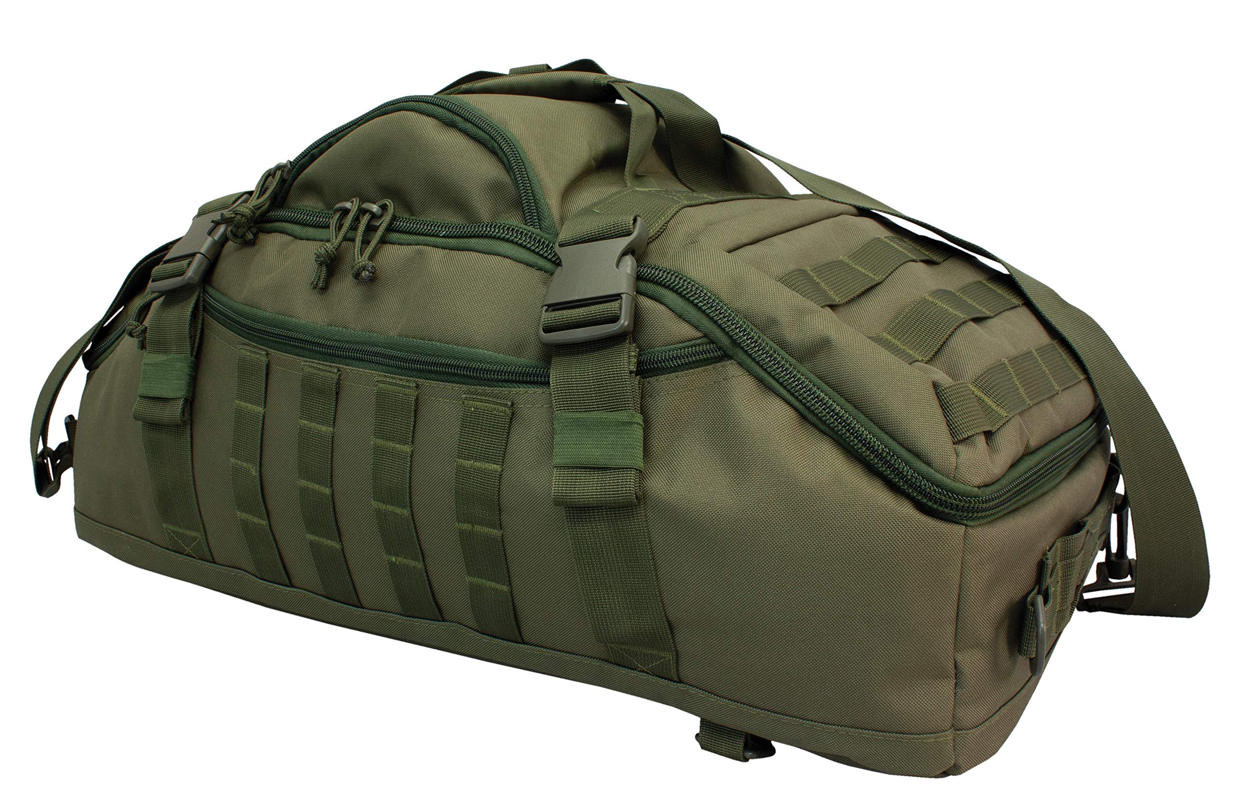 Red Rock Outdoor Gear Traveler Duffle rugged 600D polyester with PVC lining for durability.