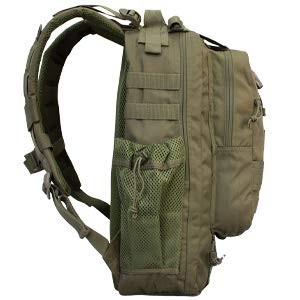Red Rock Summit Backpack olive drab side view with MOLLE webbing for gear.