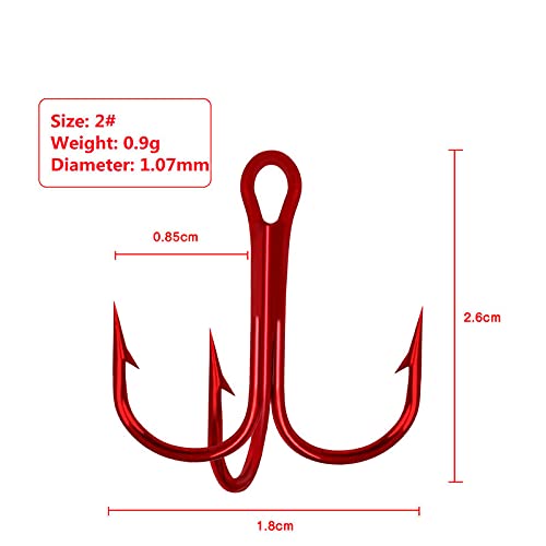Tackle box displaying the red treble hooks kit, 50 pieces