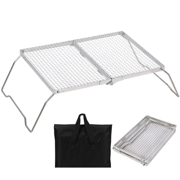 REDCAMP 17-inch folding campfire grill in action for outdoor cooking.