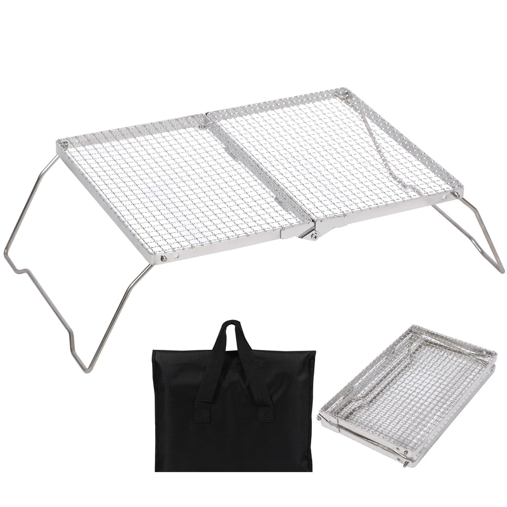 REDCAMP 17-inch folding campfire grill in action for outdoor cooking.