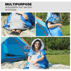 REDCAMP blue sleeping bag showing the 2-way zipper for venting and easy entry
