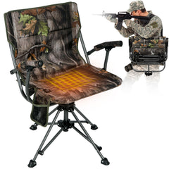 REDCAMP 360° swivel camo hunting chair in a compact setup for blinds.