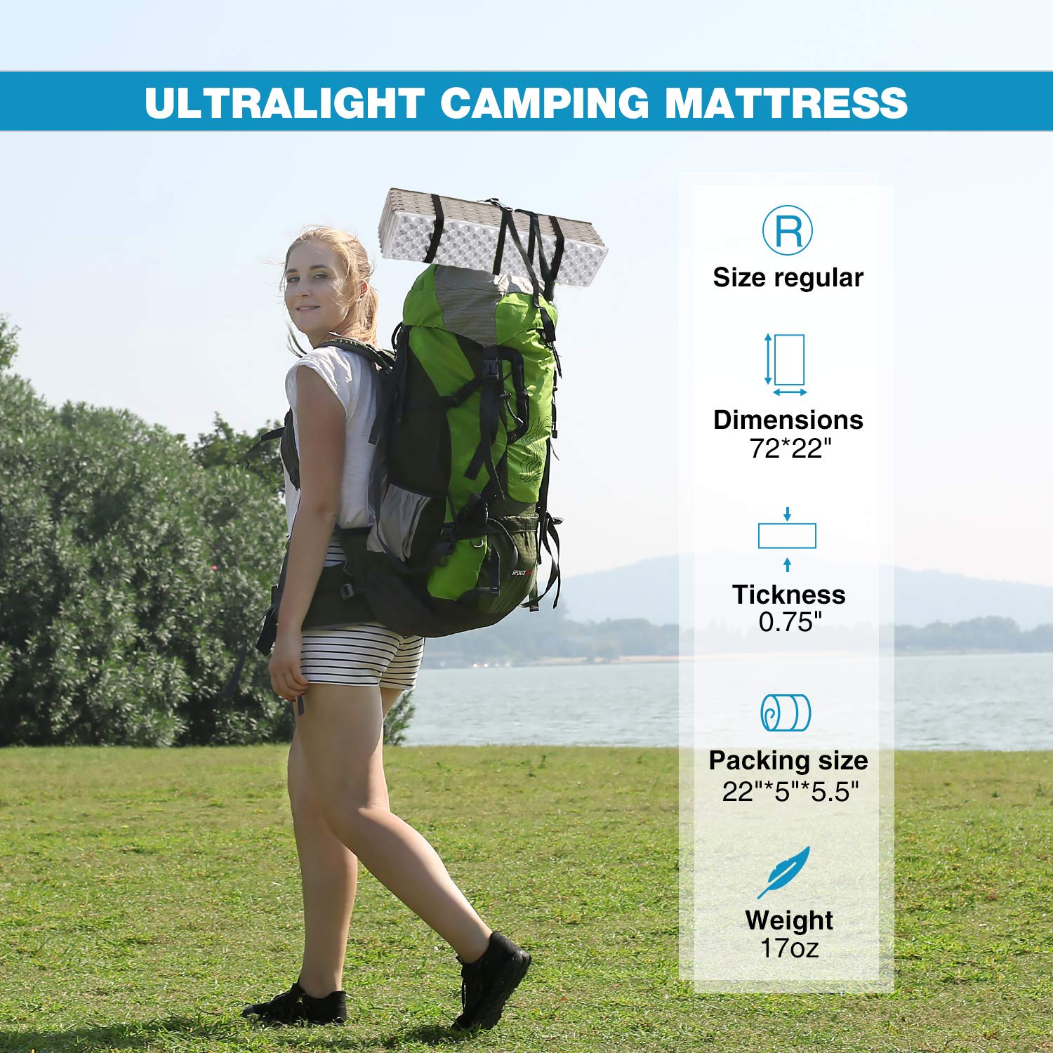 REDCAMP accordion-design pad folds compactly for backpacking trips.