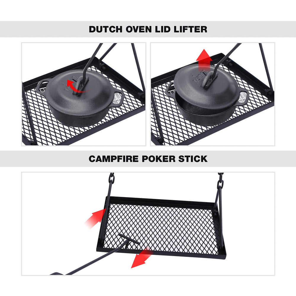 REDCAMP adjustable swing height lets you control cooking temperature.
