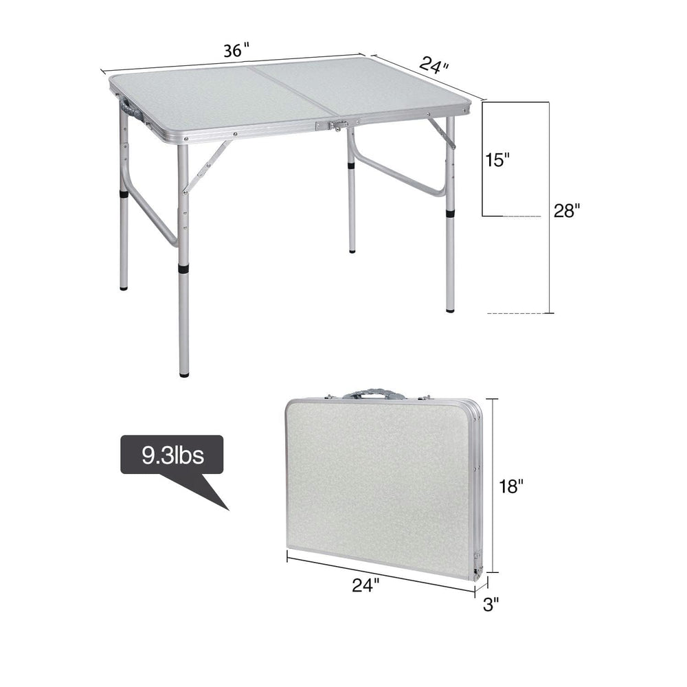 REDCAMP aluminum camping table height adjustment at 15 and 28 inches