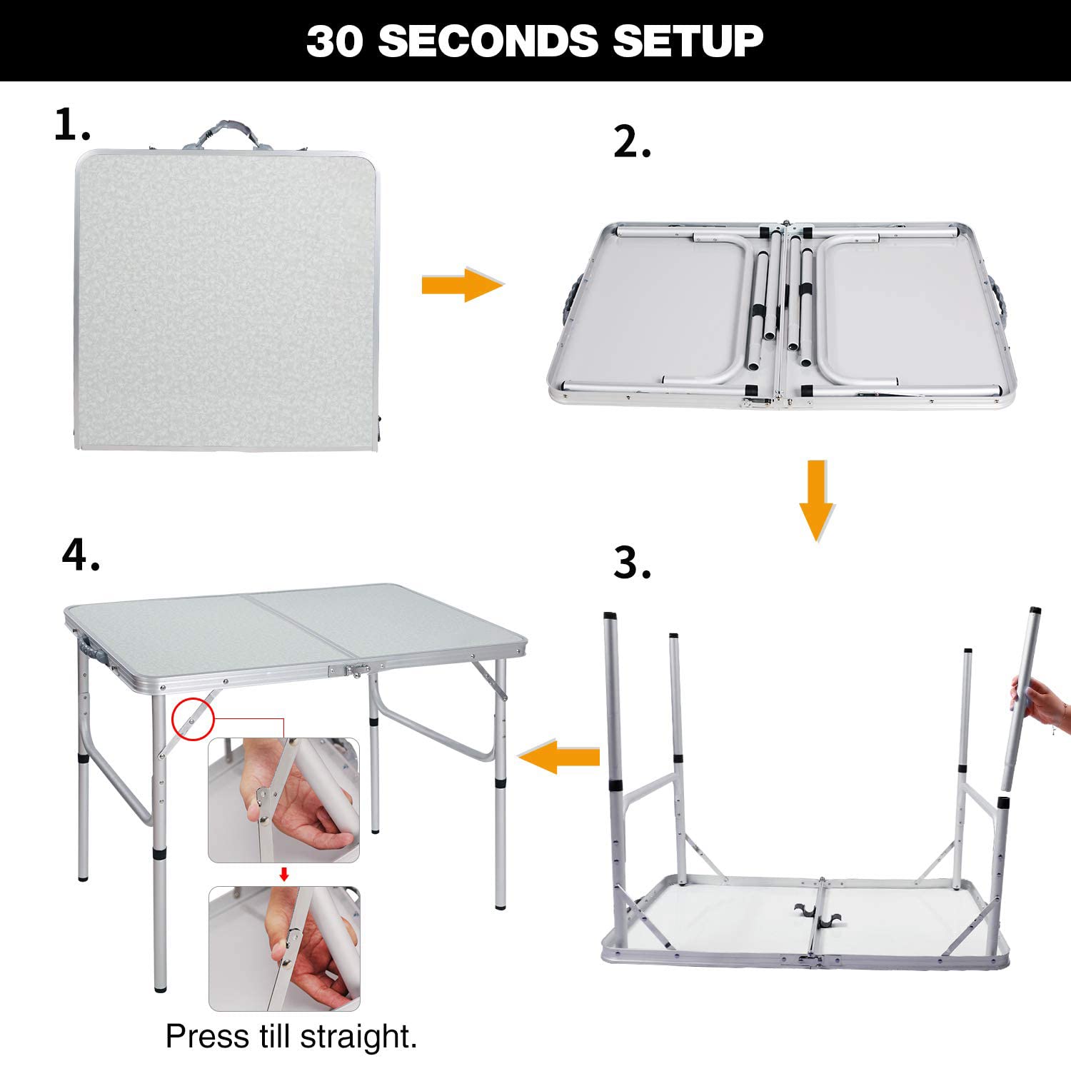 REDCAMP aluminum camping table U-shape side support ensures stability