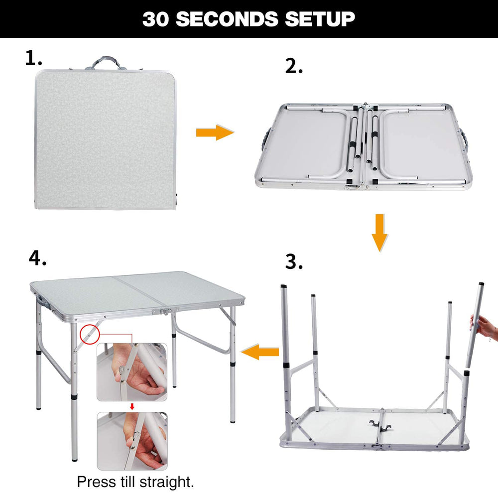 REDCAMP aluminum camping table U-shape side support ensures stability