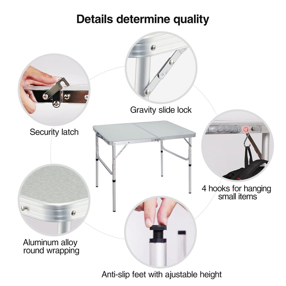 REDCAMP aluminum camping table supports up to 70 pounds