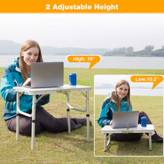 REDCAMP aluminum camping table lightweight and easily carried on trips.