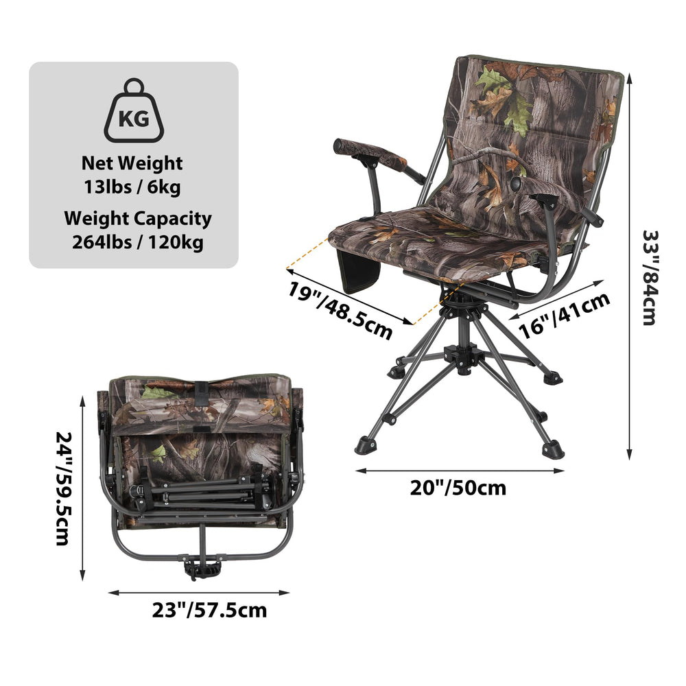 REDCAMP camo hunting chair with armrest offers steady comfort during long waits.