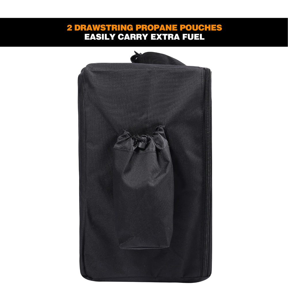 REDCAMP bag features propane pouches for easy fuel carry on trips
