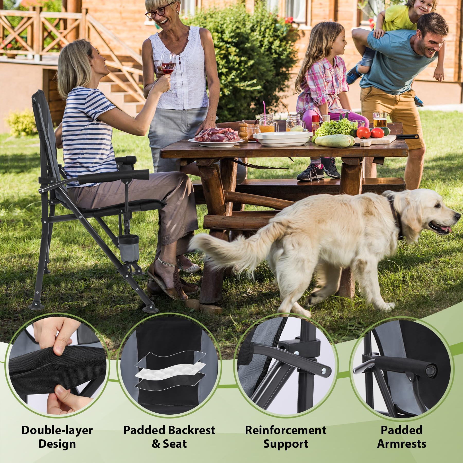 REDCAMP folding chair compact fold enables easy transport and storage.