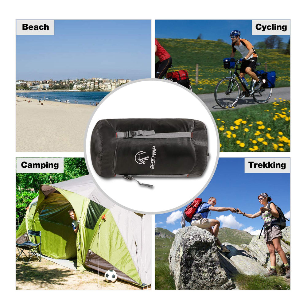 Bottom handle shown on REDCAMP compression sack for easy carrying on hikes
