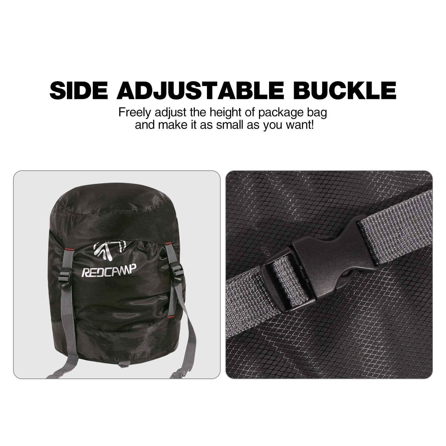 REDCAMP compression sack in travel-ready, compact form