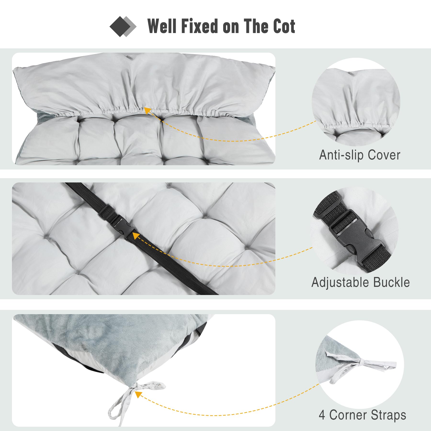 REDCAMP cot pad non-slip cover with corner straps secures on cot