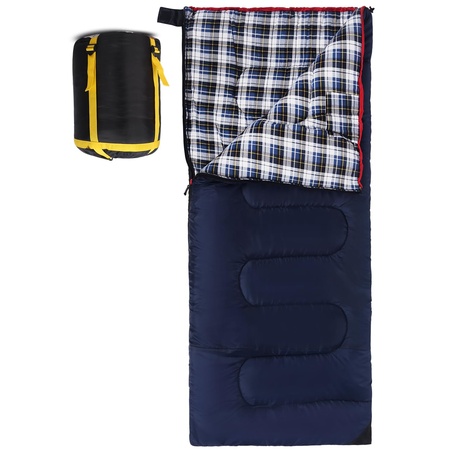 RedCAMP cotton flannel sleeping bag blue, front view shows roomy space for comfortable nights.
