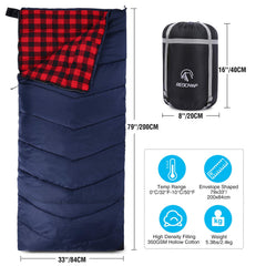 RedCAMP cotton flannel sleeping bag open shows generous 79x33 inch space.