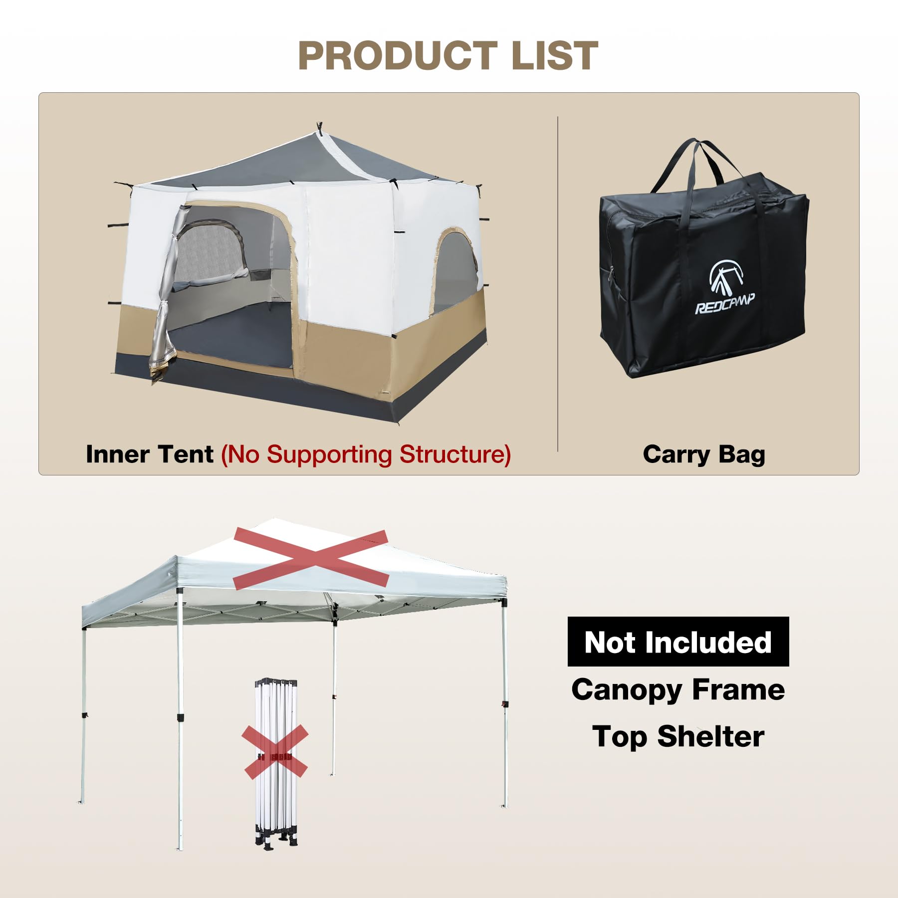 RedCAMP floor-damp-proof describes built-in damp-proof bottom to help sleeping dry.